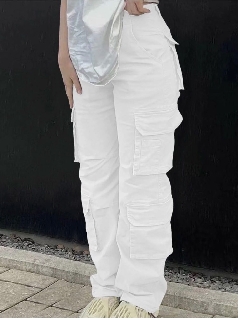 WHITE Vintage High Waist Cargo Pants